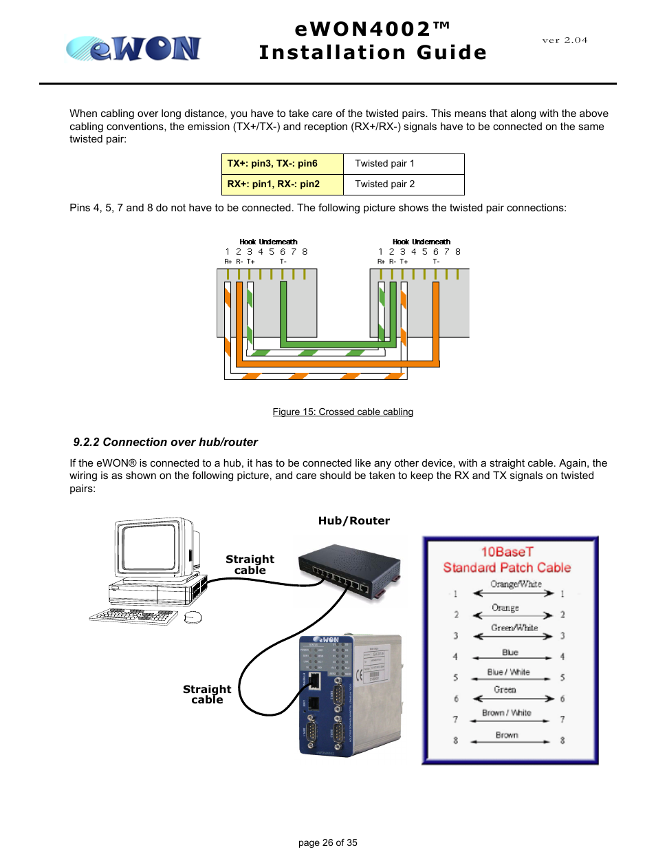 2 connection over hub/router, Connection over hub, Ewon4002™ installation guide | Siemens eWON4002 User Manual | Page 29 / 38