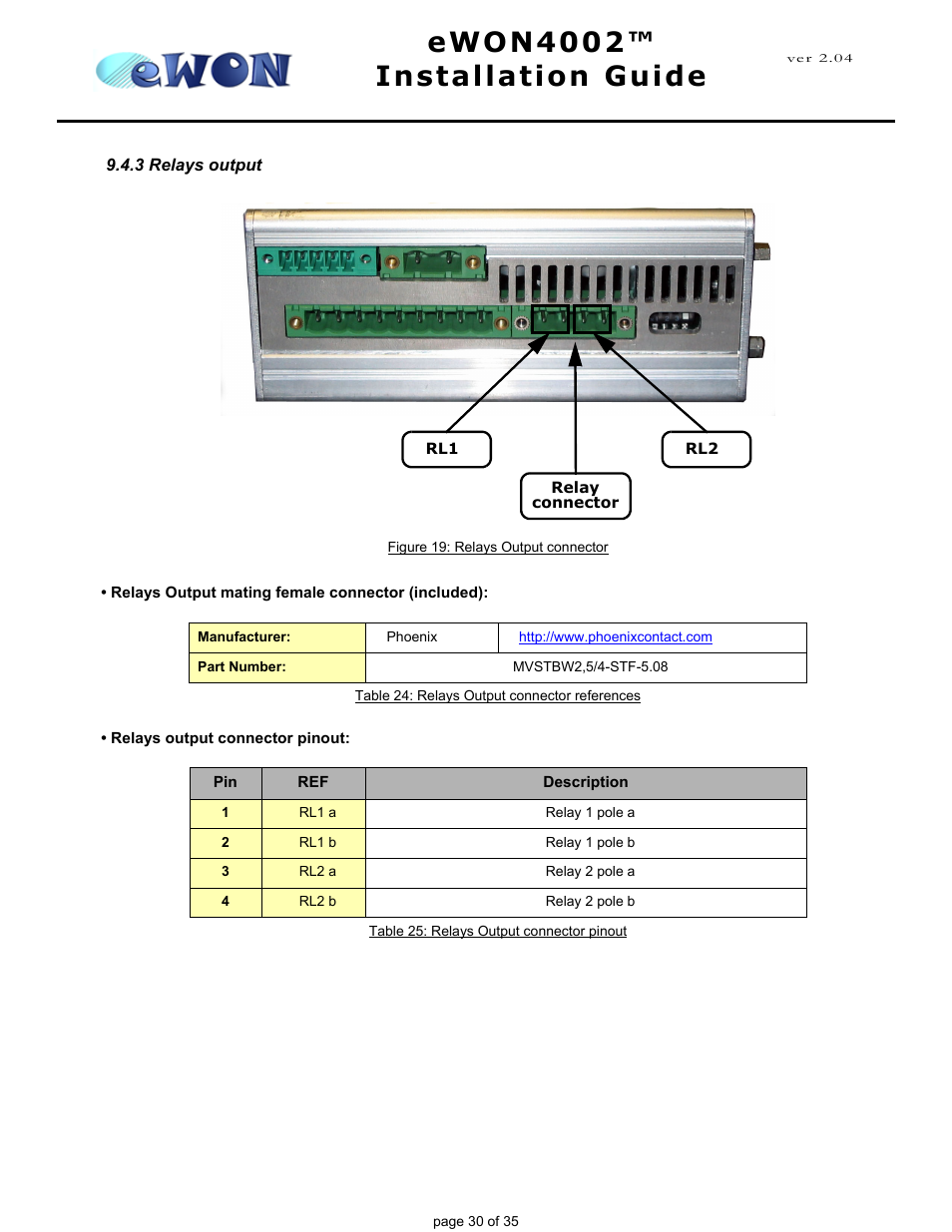 3 relays output, Ewon4002™ installation guide | Siemens eWON4002 User Manual | Page 33 / 38