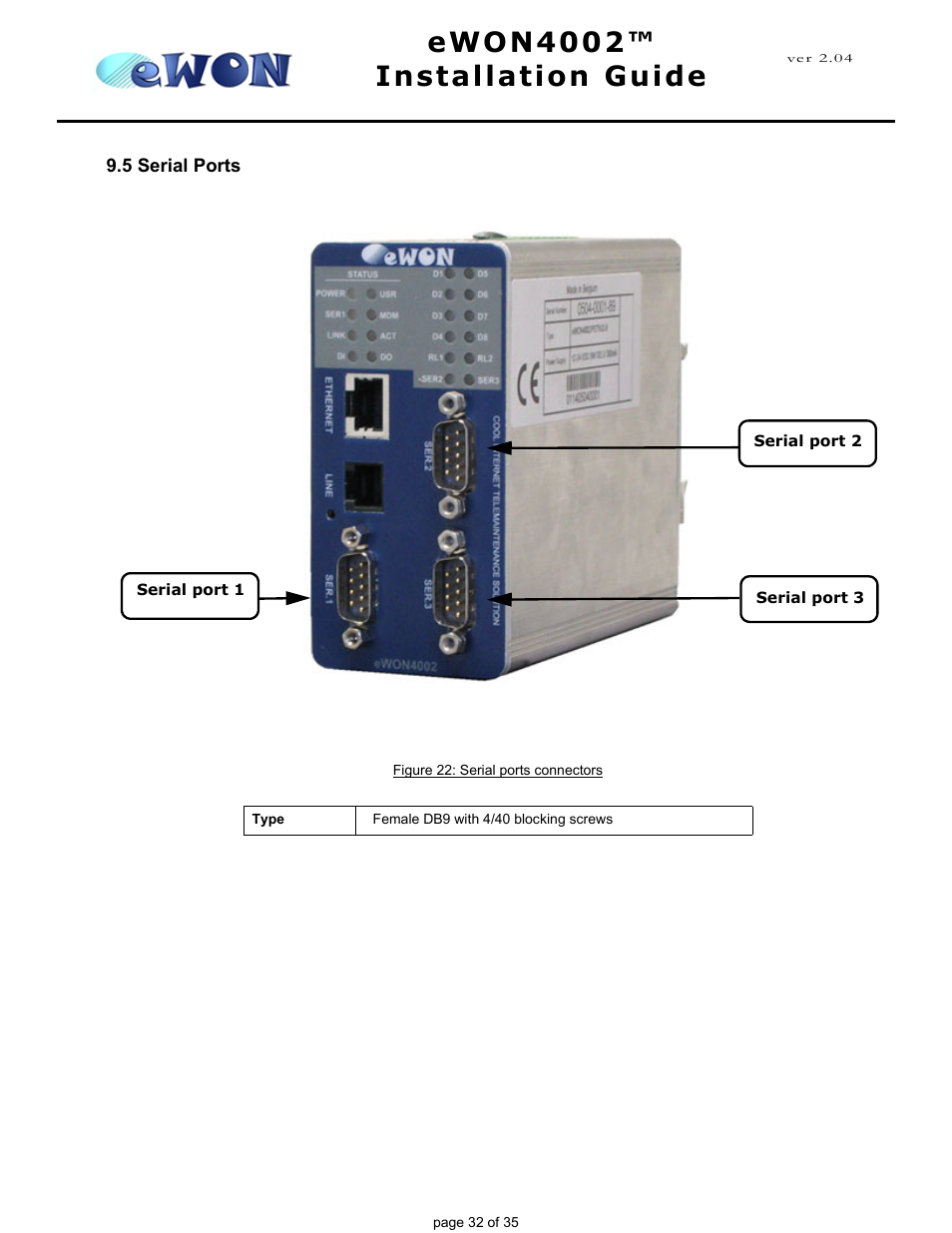 5 serial ports, Ewon4002™ installation guide | Siemens eWON4002 User Manual | Page 35 / 38