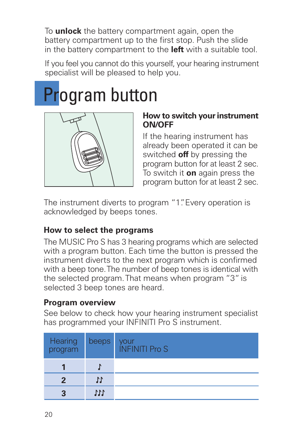 Program button | Siemens MUSIC Pro User Manual | Page 20 / 56