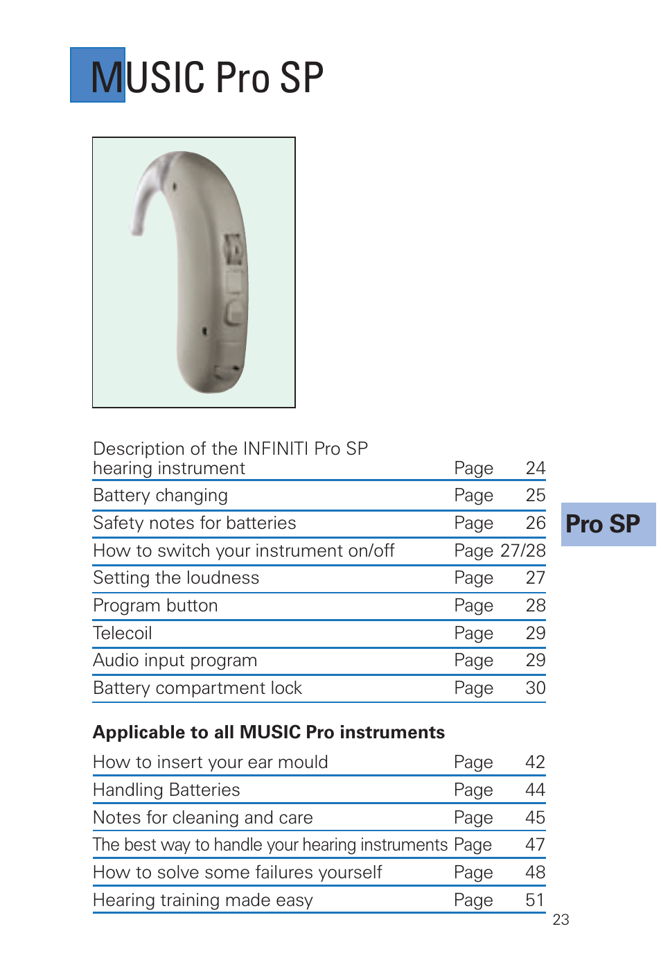 Music pro sp, Pro sp | Siemens MUSIC Pro User Manual | Page 23 / 56