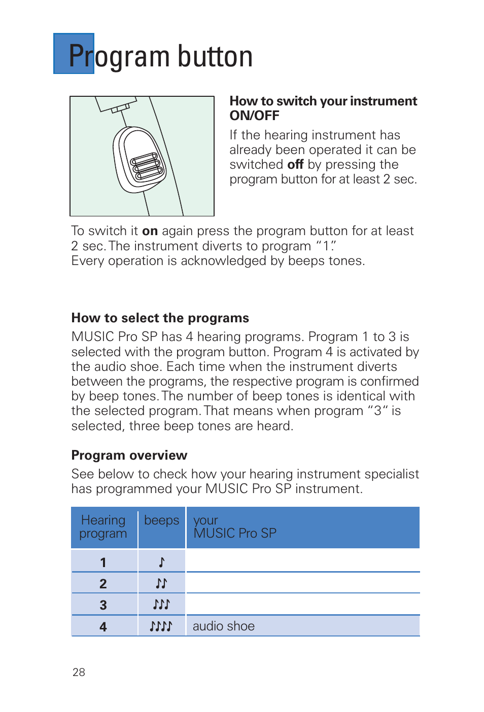 Program button | Siemens MUSIC Pro User Manual | Page 28 / 56