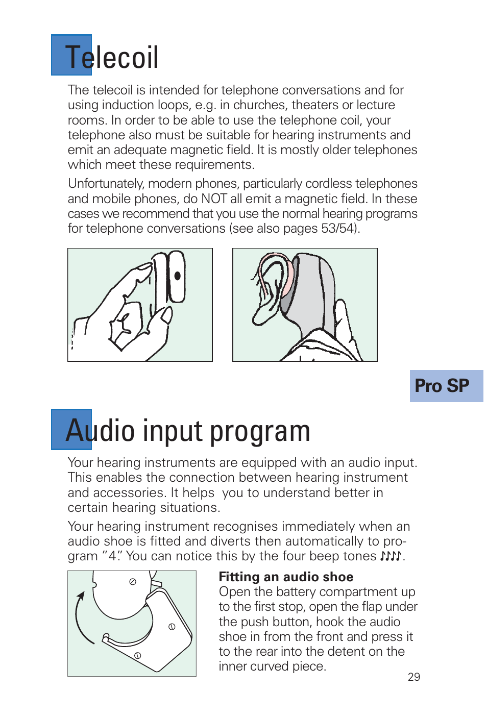 Telecoil, Audio input program | Siemens MUSIC Pro User Manual | Page 29 / 56