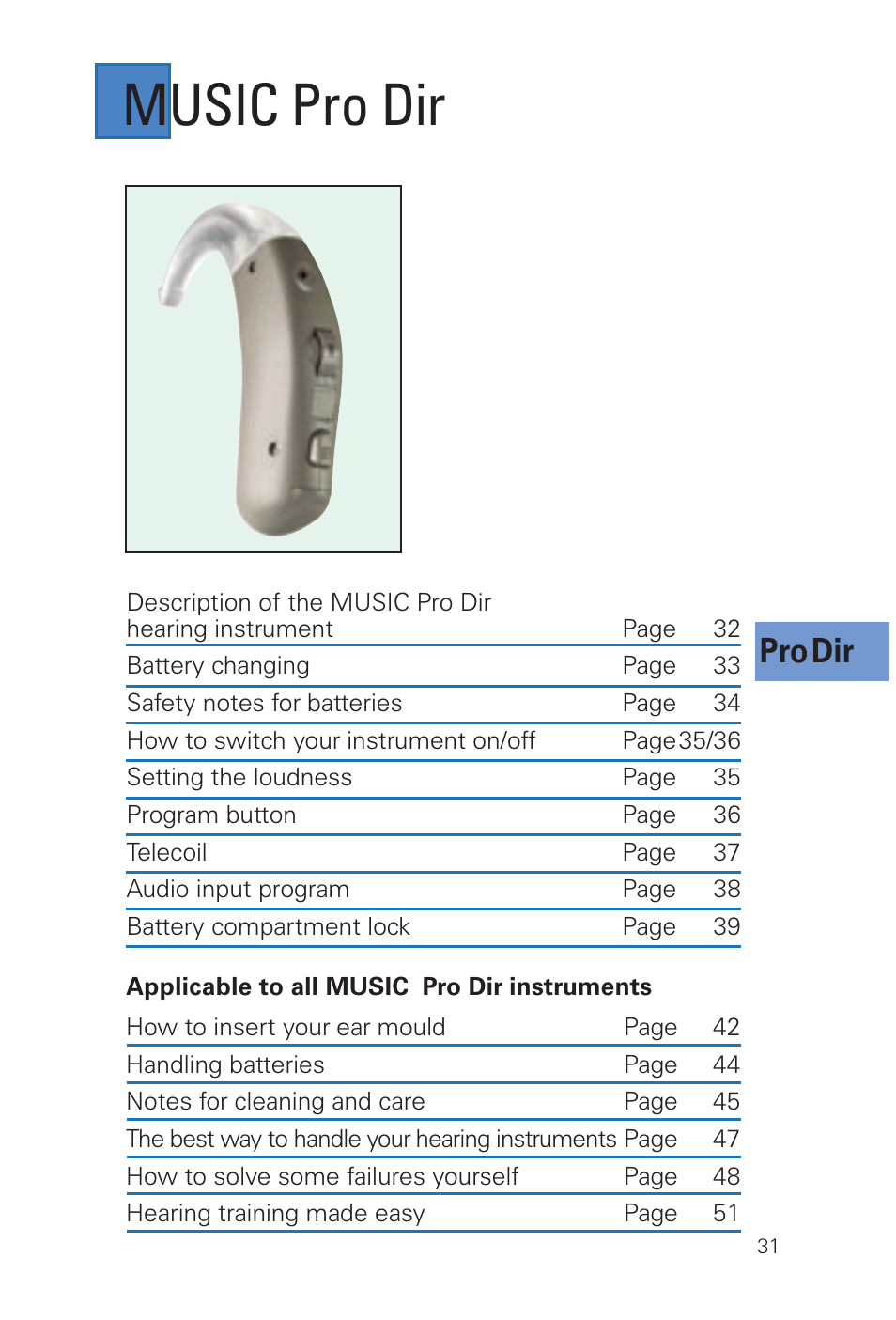 Music pro dir, Pro dir | Siemens MUSIC Pro User Manual | Page 31 / 56