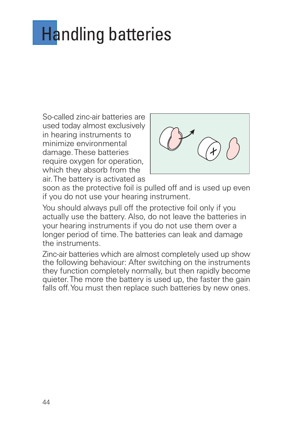 Handling batteries | Siemens MUSIC Pro User Manual | Page 44 / 56