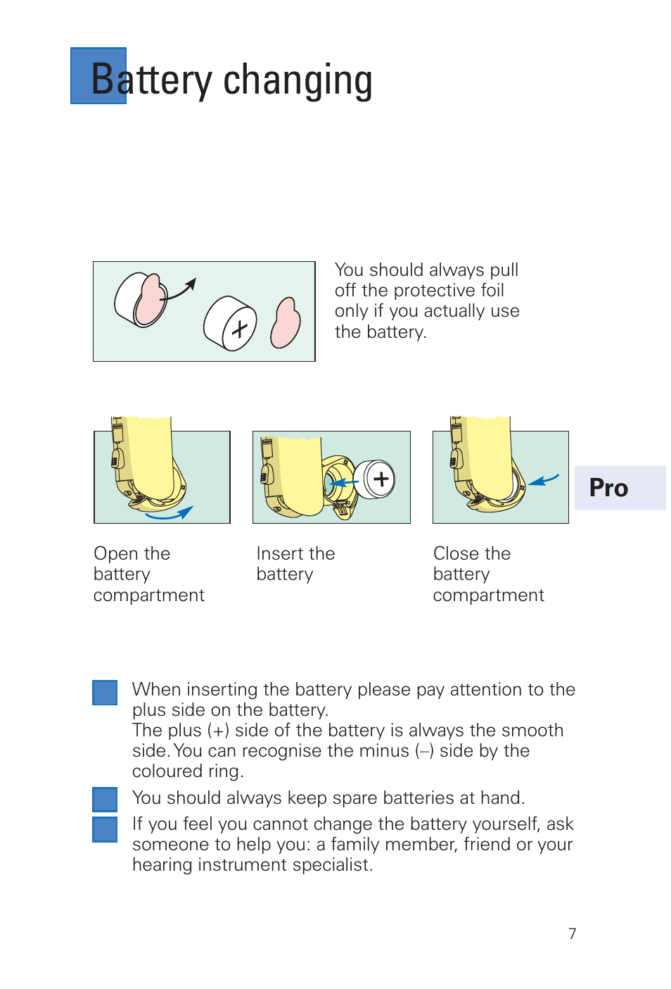 Battery changing | Siemens MUSIC Pro User Manual | Page 7 / 56