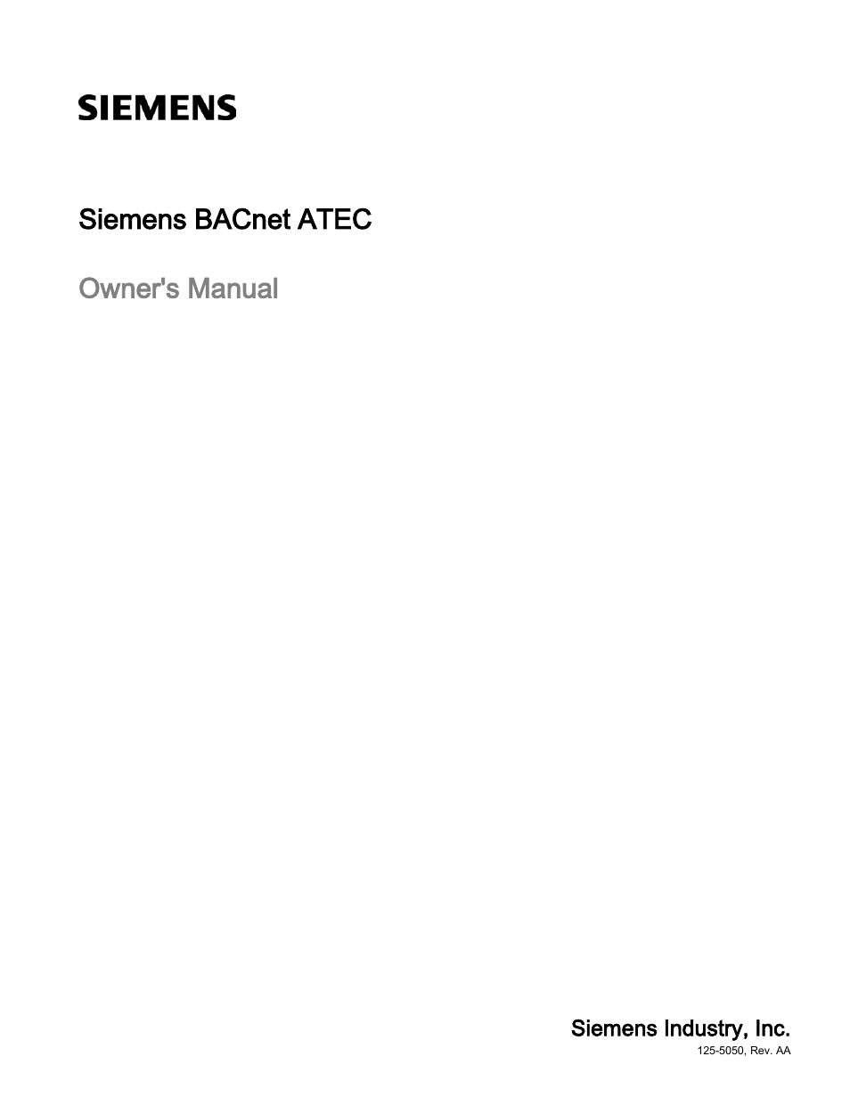 Siemens BACnet ATEC 125-5050 User Manual | 38 pages