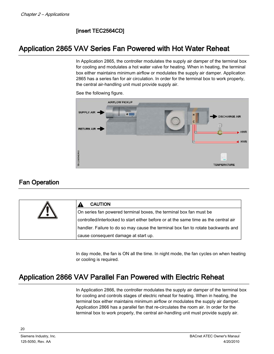 Fan operation | Siemens BACnet ATEC 125-5050 User Manual | Page 20 / 38