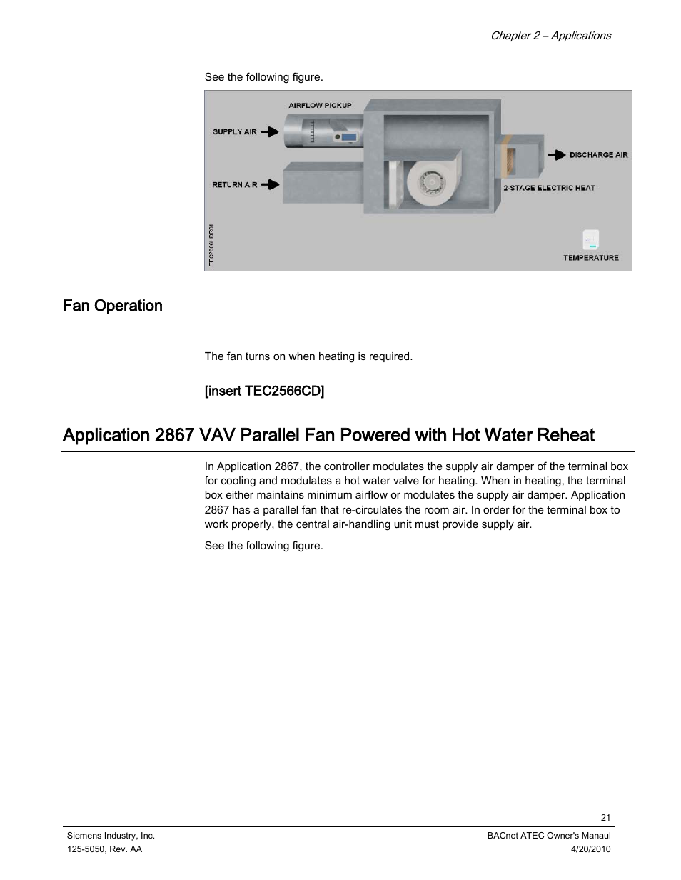 Fan operation | Siemens BACnet ATEC 125-5050 User Manual | Page 21 / 38