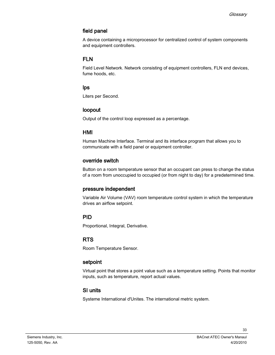 Siemens BACnet ATEC 125-5050 User Manual | Page 33 / 38