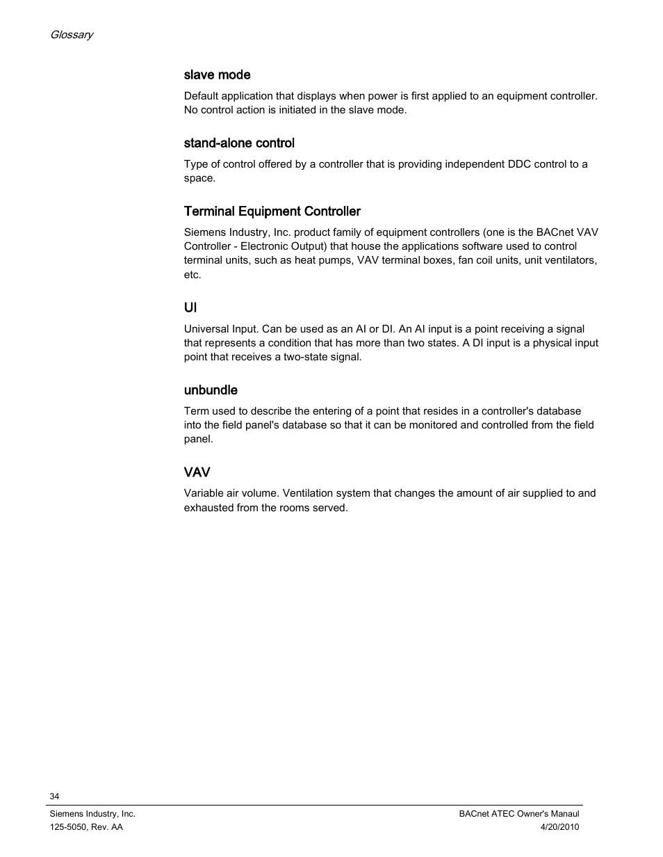 Siemens BACnet ATEC 125-5050 User Manual | Page 34 / 38