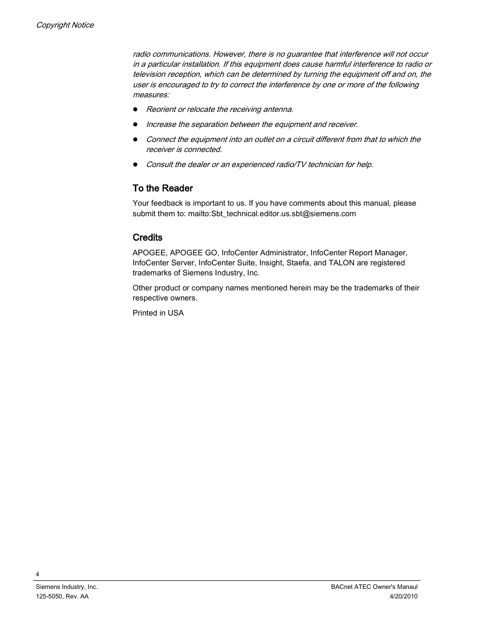 Siemens BACnet ATEC 125-5050 User Manual | Page 4 / 38