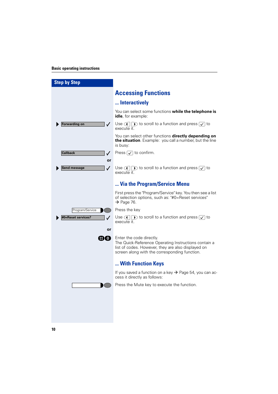 Accessing functions, Interactively, Via the program/service menu | With function keys | Siemens optiPoint 400 User Manual | Page 10 / 119