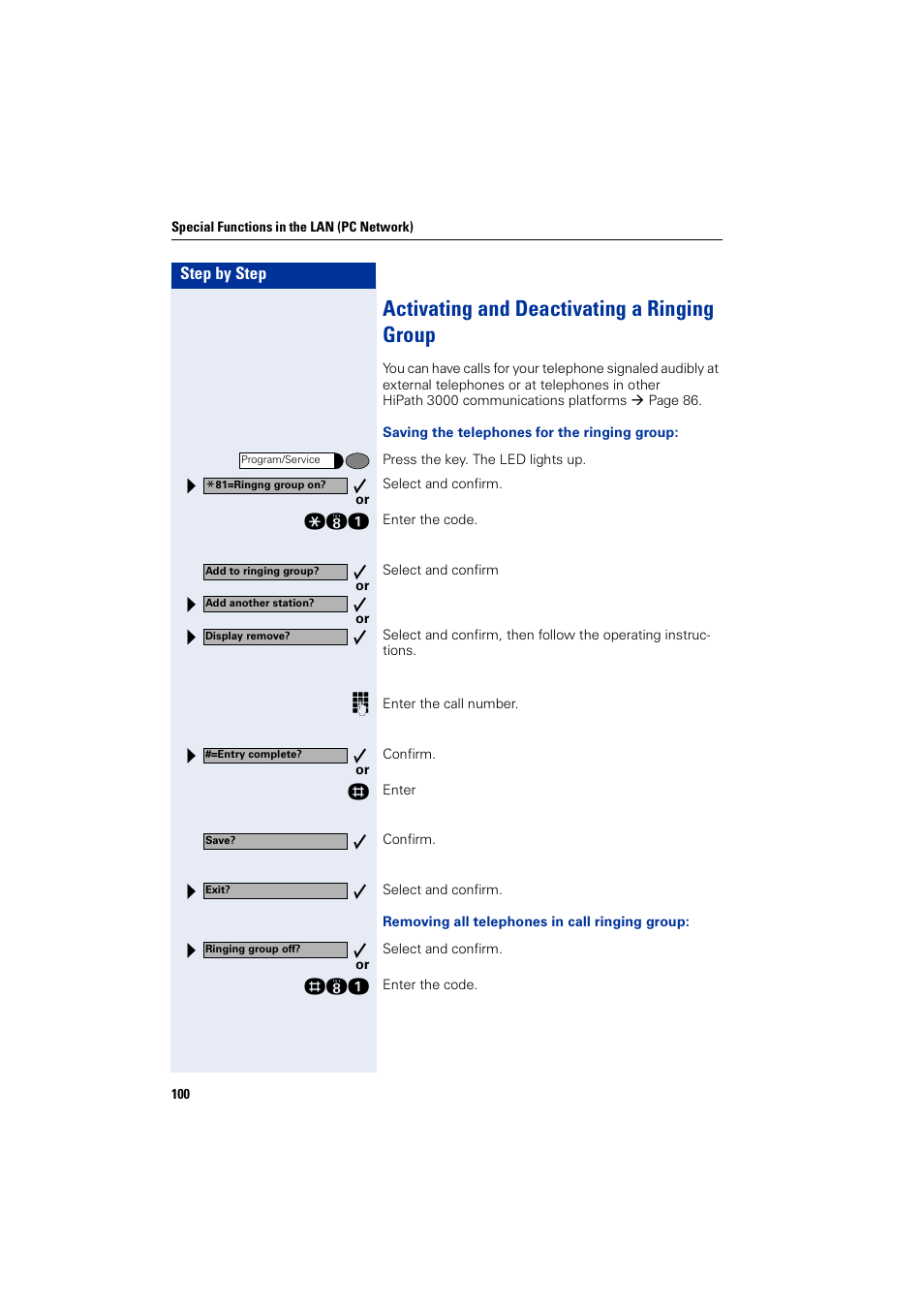 Activating and deactivating a ringing group | Siemens optiPoint 400 User Manual | Page 100 / 119