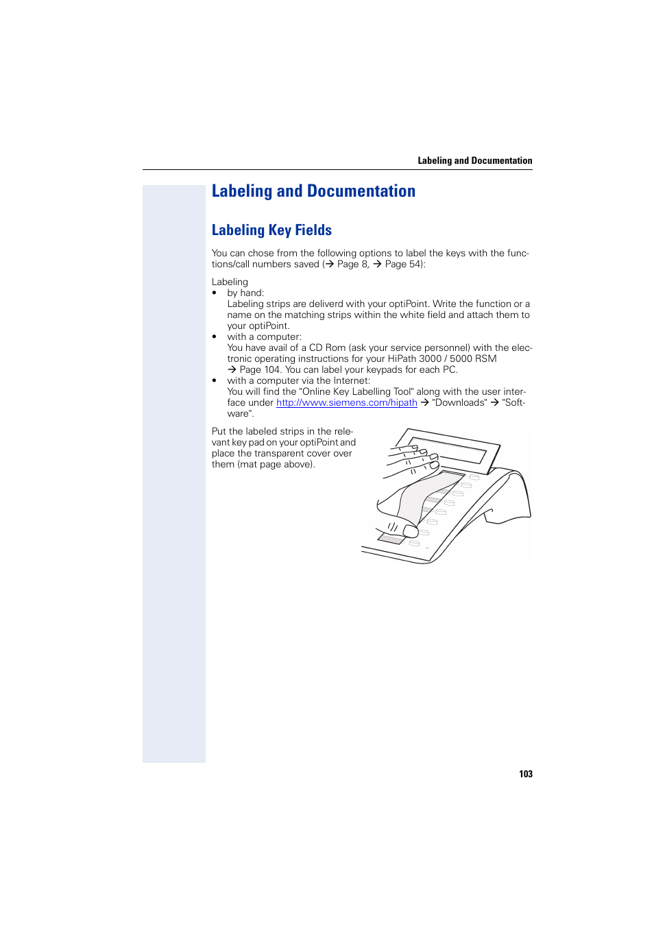 Labeling and documentation, Labeling key fields | Siemens optiPoint 400 User Manual | Page 103 / 119