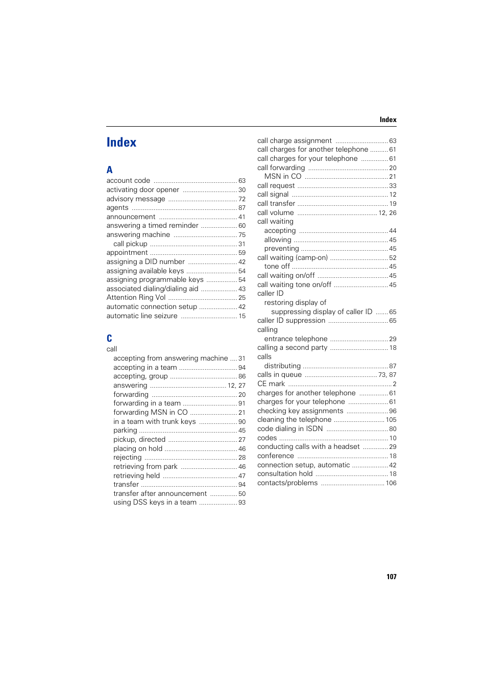 Index | Siemens optiPoint 400 User Manual | Page 107 / 119