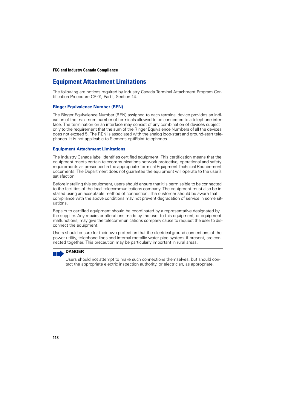 Equipment attachment limitations | Siemens optiPoint 400 User Manual | Page 118 / 119