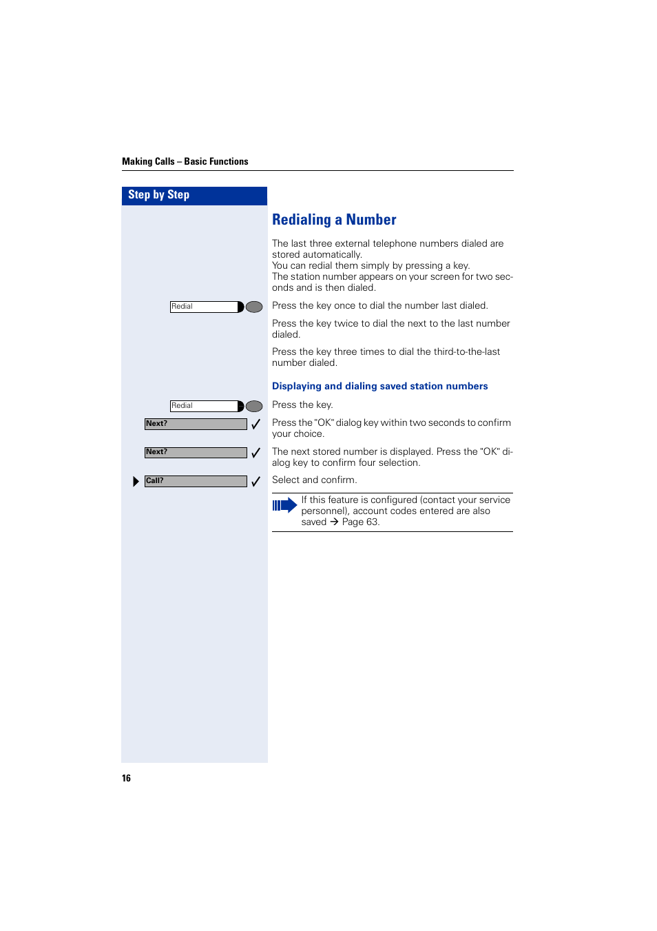 Redialing a number | Siemens optiPoint 400 User Manual | Page 16 / 119