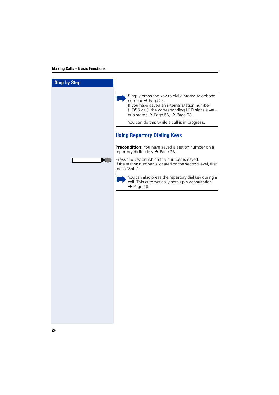 Using repertory dialing keys | Siemens optiPoint 400 User Manual | Page 24 / 119