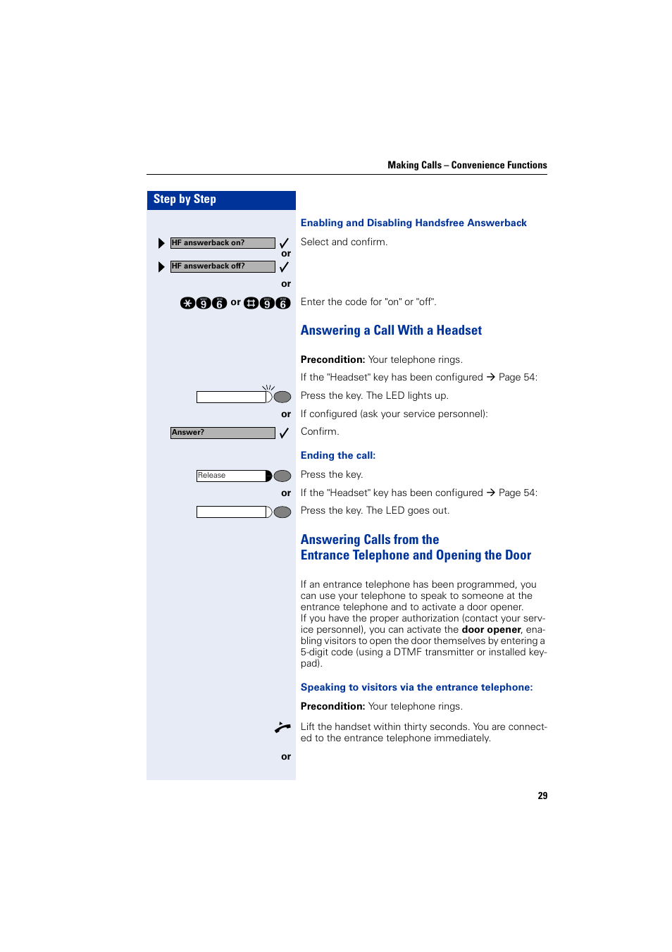 Answering a call with a headset | Siemens optiPoint 400 User Manual | Page 29 / 119