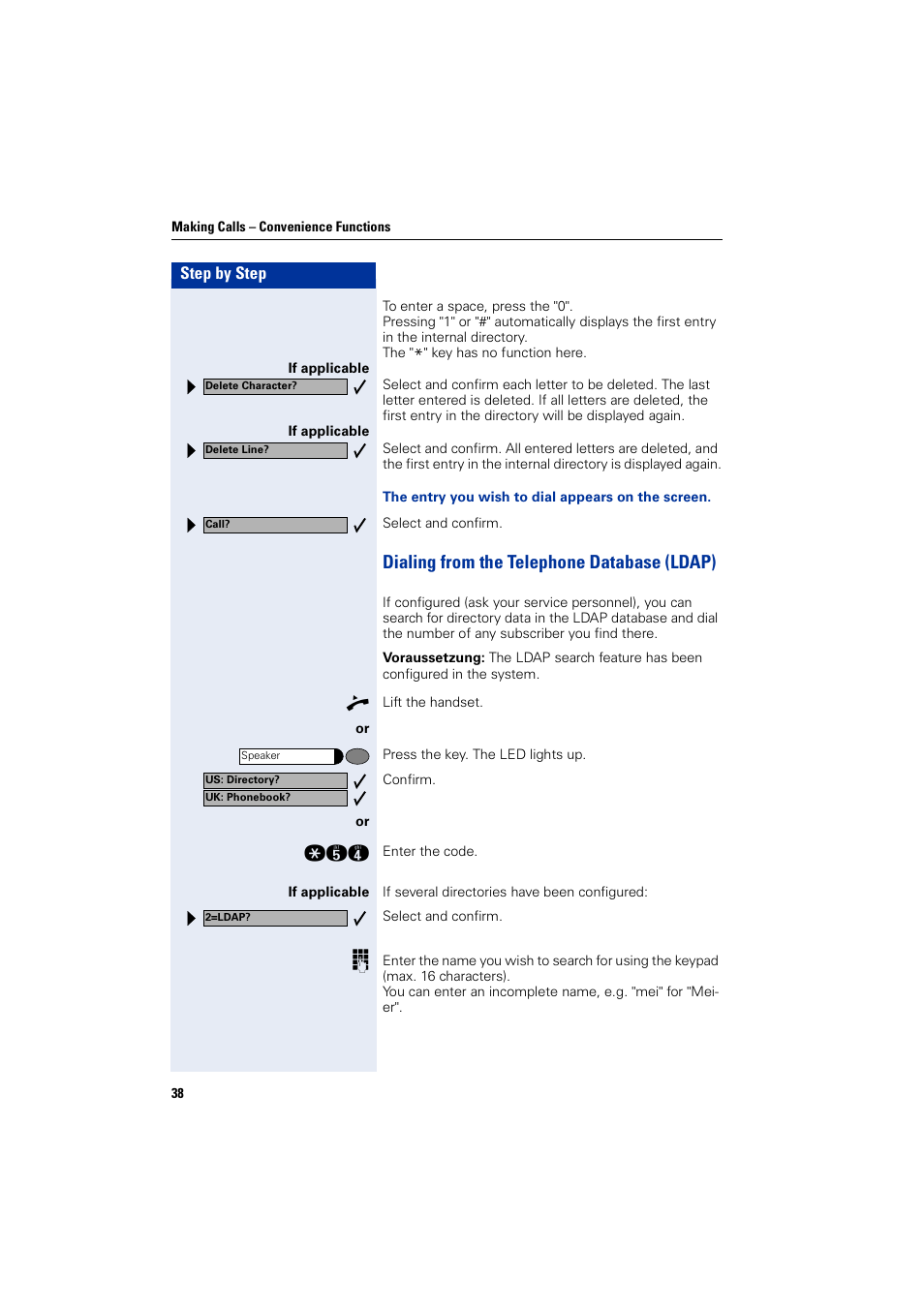 Dialing from the telephone database (ldap) | Siemens optiPoint 400 User Manual | Page 38 / 119