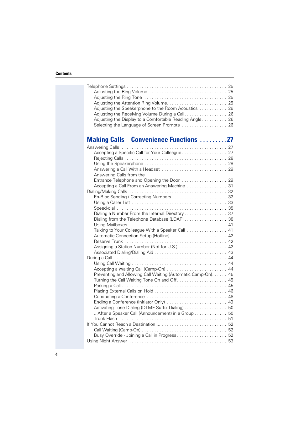 Making calls – convenience functions | Siemens optiPoint 400 User Manual | Page 4 / 119