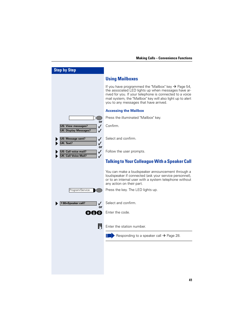 Using mailboxes, Talking to your colleague with a speaker call | Siemens optiPoint 400 User Manual | Page 41 / 119