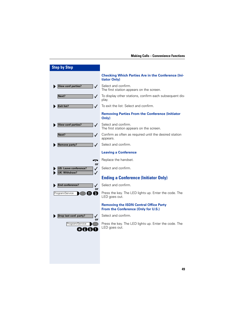 Ending a conference (initiator only) | Siemens optiPoint 400 User Manual | Page 49 / 119