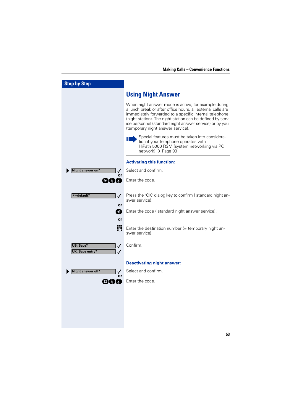 Using night answer | Siemens optiPoint 400 User Manual | Page 53 / 119