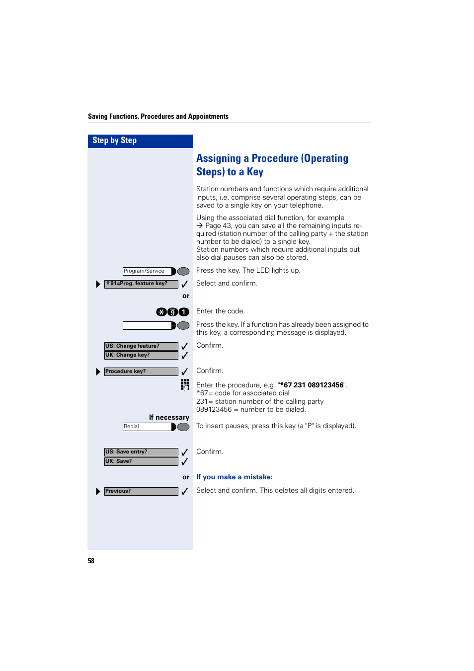 Assigning a procedure (operating steps) to a key | Siemens optiPoint 400 User Manual | Page 58 / 119