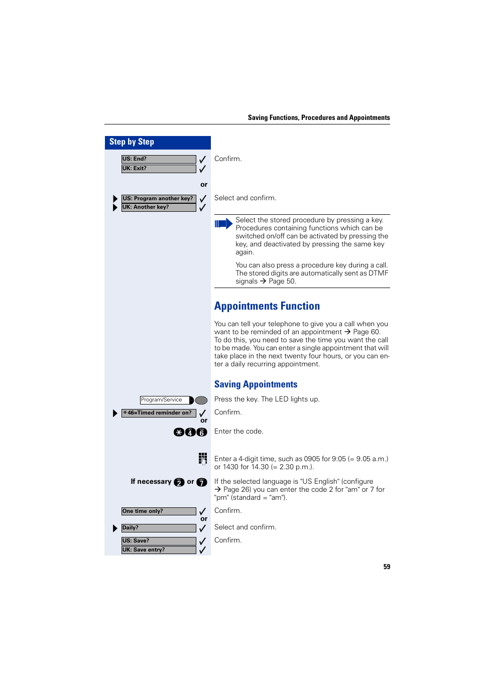 Appointments function, Saving appointments | Siemens optiPoint 400 User Manual | Page 59 / 119