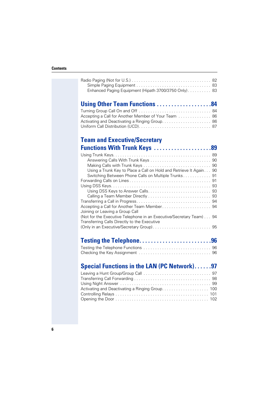 Using other team functions, Testing the telephone, Special functions in the lan (pc network) | Siemens optiPoint 400 User Manual | Page 6 / 119