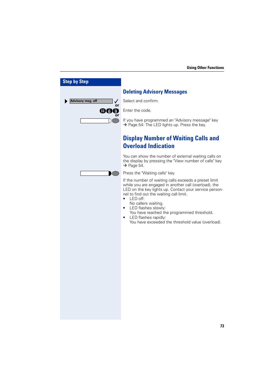 Deleting advisory messages | Siemens optiPoint 400 User Manual | Page 73 / 119