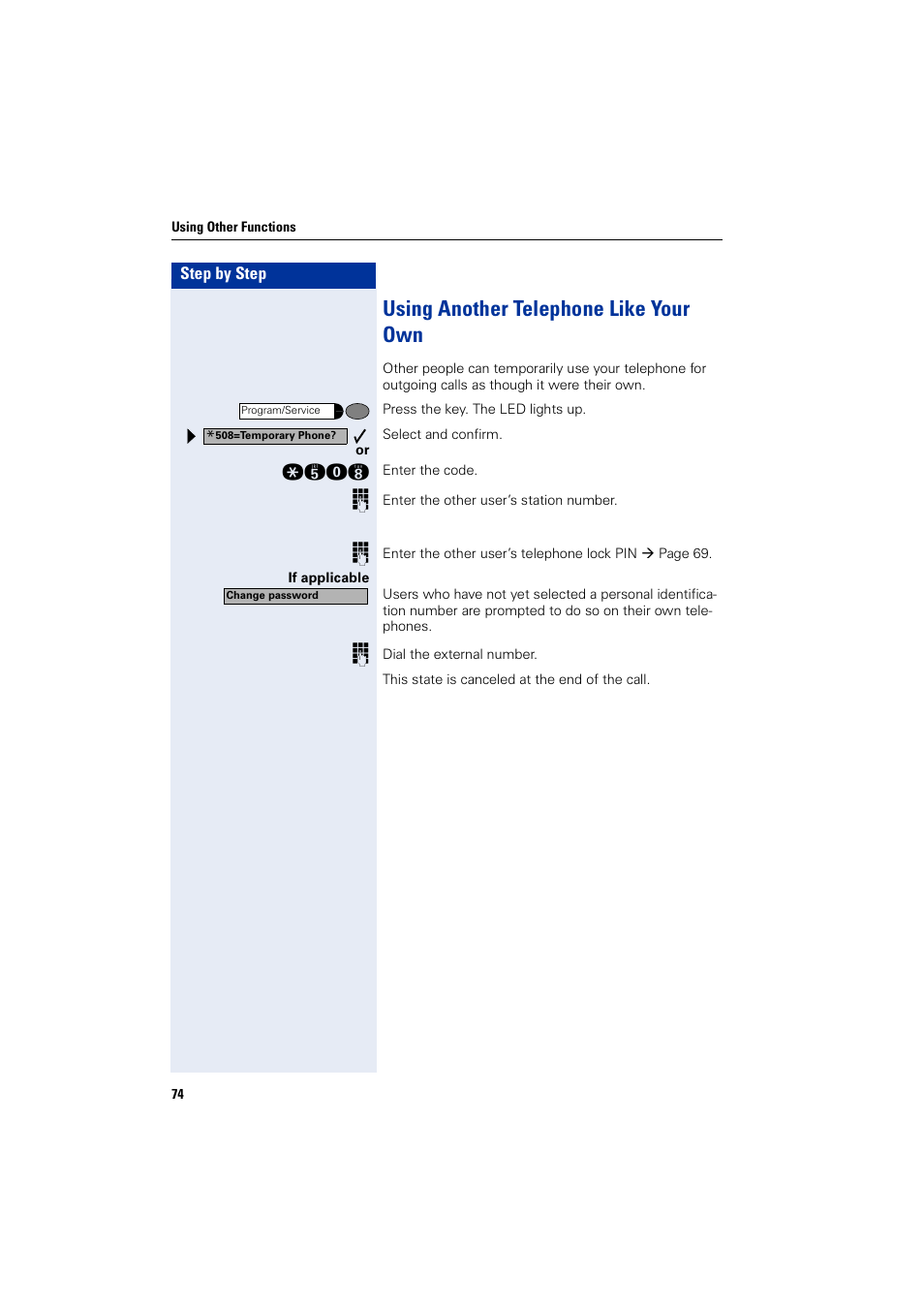 Using another telephone like your own | Siemens optiPoint 400 User Manual | Page 74 / 119