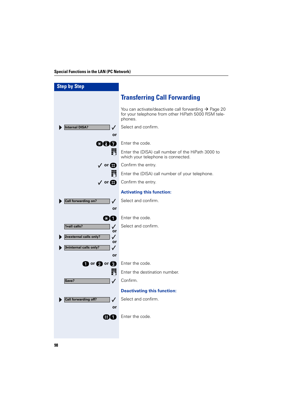 Transferring call forwarding | Siemens optiPoint 400 User Manual | Page 98 / 119