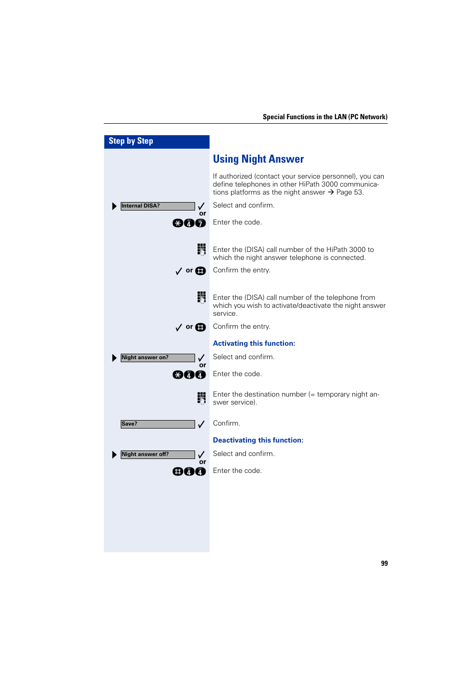 Using night answer | Siemens optiPoint 400 User Manual | Page 99 / 119