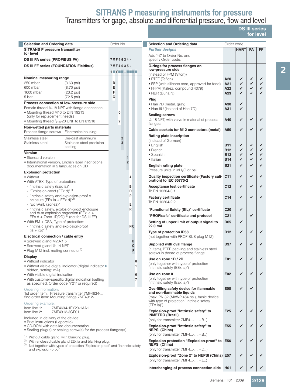 Sitrans p measuring instruments for pressure, Ds iii series for level 2/129 | Siemens SITRANS P User Manual | Page 129 / 234