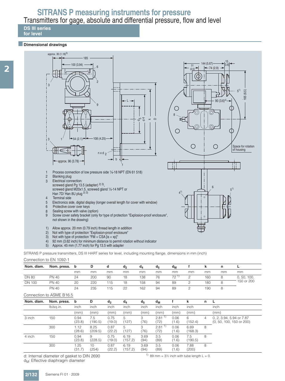 Sitrans p measuring instruments for pressure, Ds iii series for level 2/132 | Siemens SITRANS P User Manual | Page 132 / 234