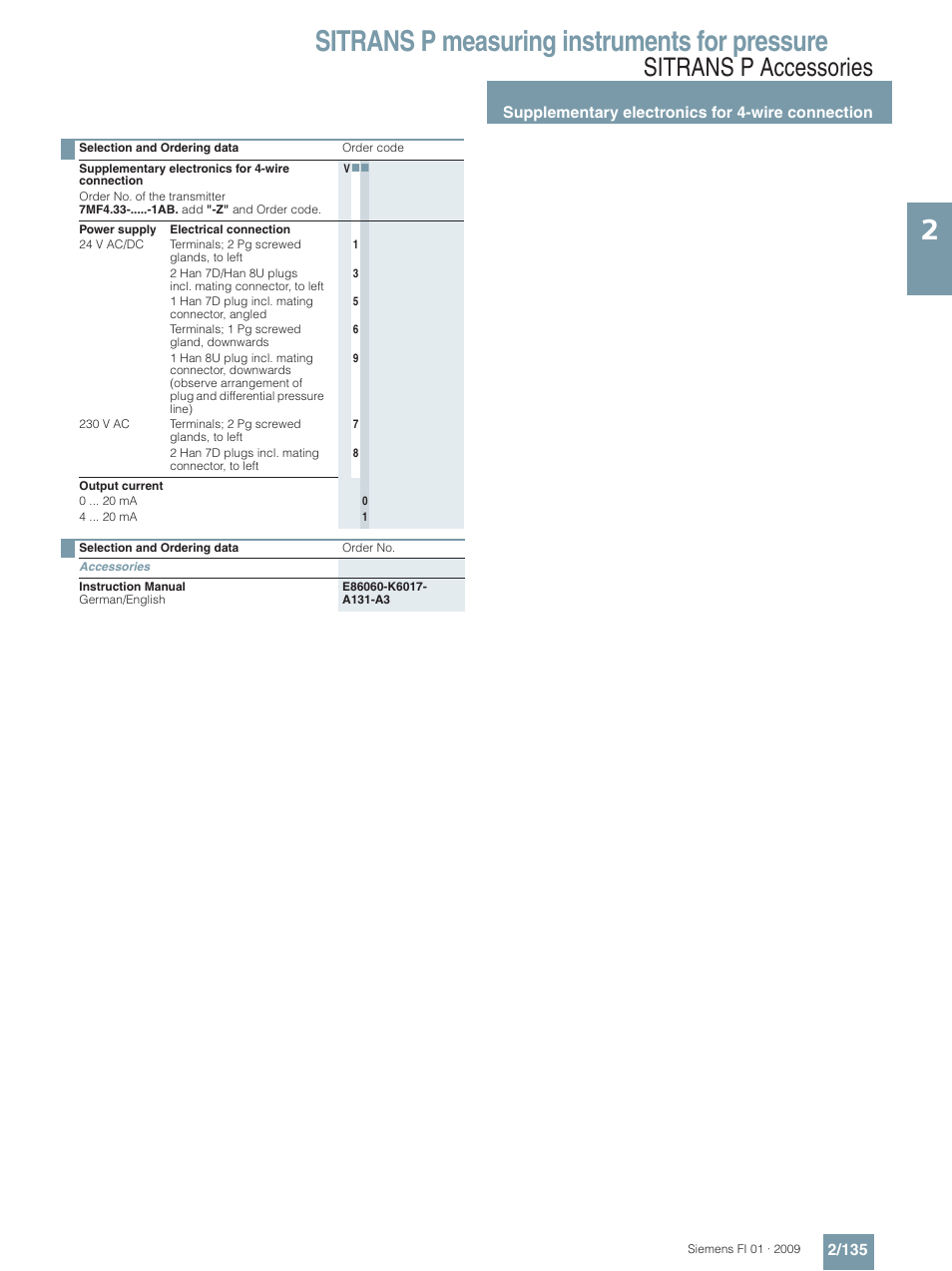 Sitrans p measuring instruments for pressure, Sitrans p accessories | Siemens SITRANS P User Manual | Page 135 / 234