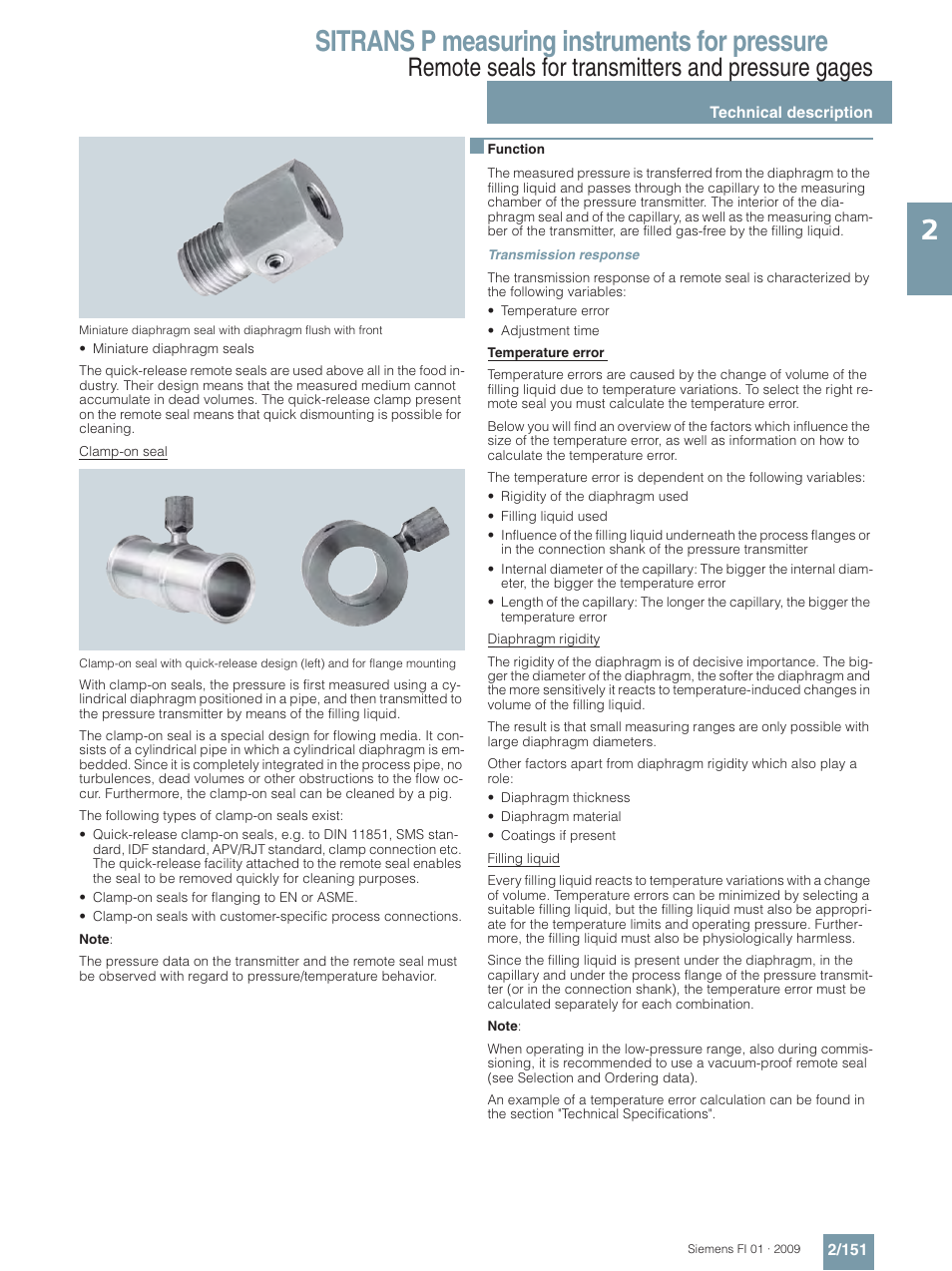 Sitrans p measuring instruments for pressure, Remote seals for transmitters and pressure gages | Siemens SITRANS P User Manual | Page 151 / 234