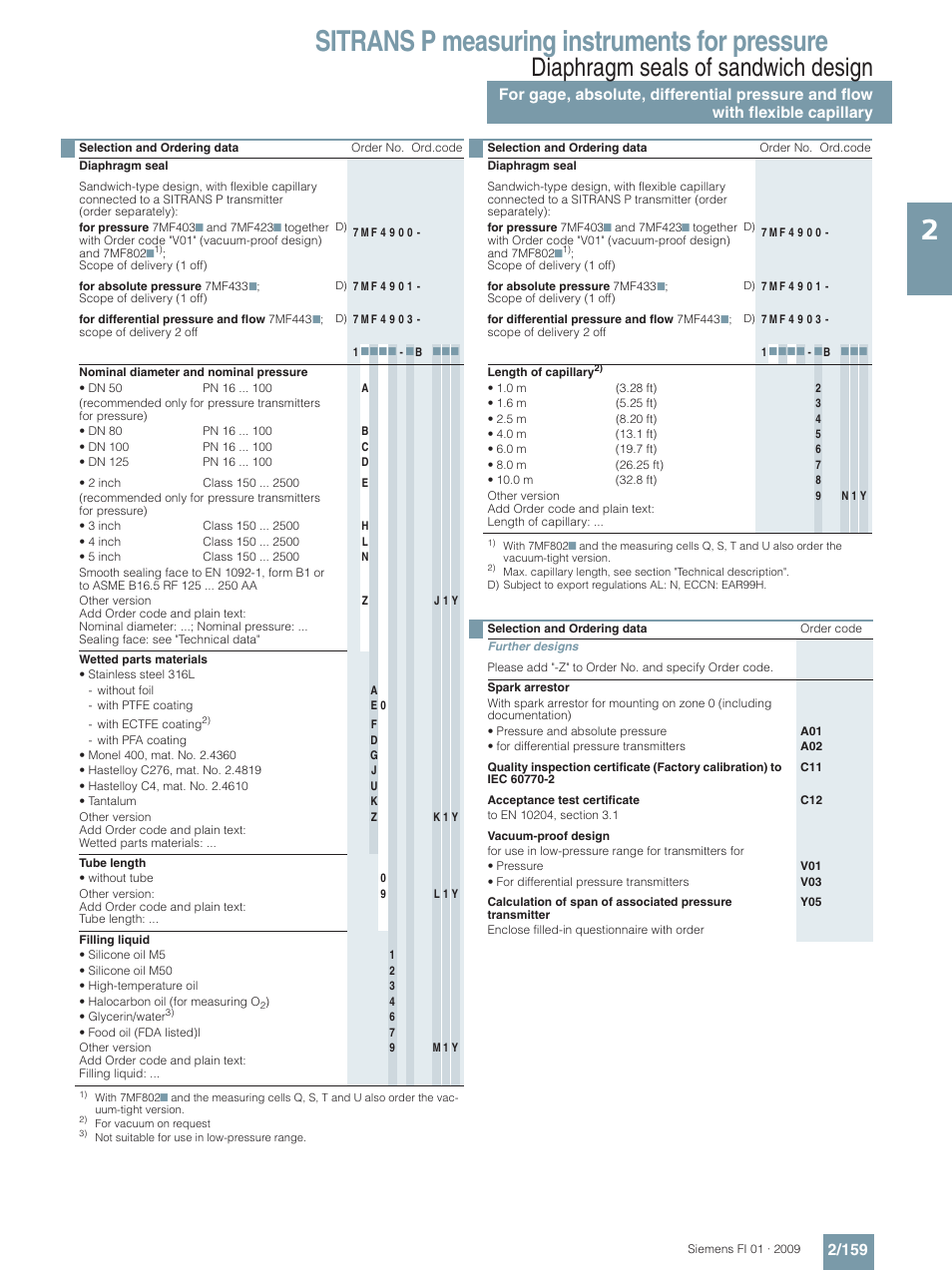 Sitrans p measuring instruments for pressure, Diaphragm seals of sandwich design | Siemens SITRANS P User Manual | Page 159 / 234