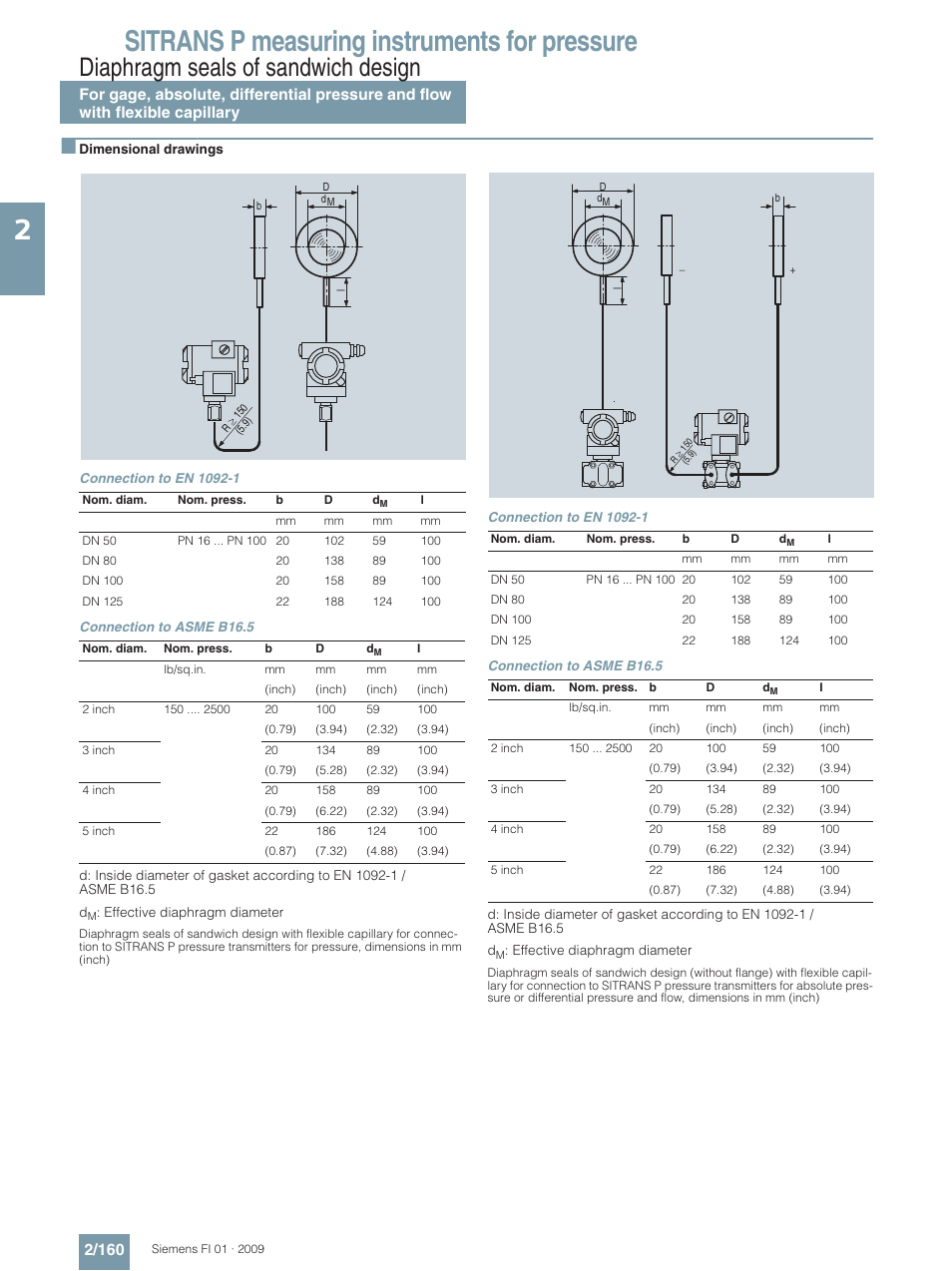 Sitrans p measuring instruments for pressure, Diaphragm seals of sandwich design | Siemens SITRANS P User Manual | Page 160 / 234