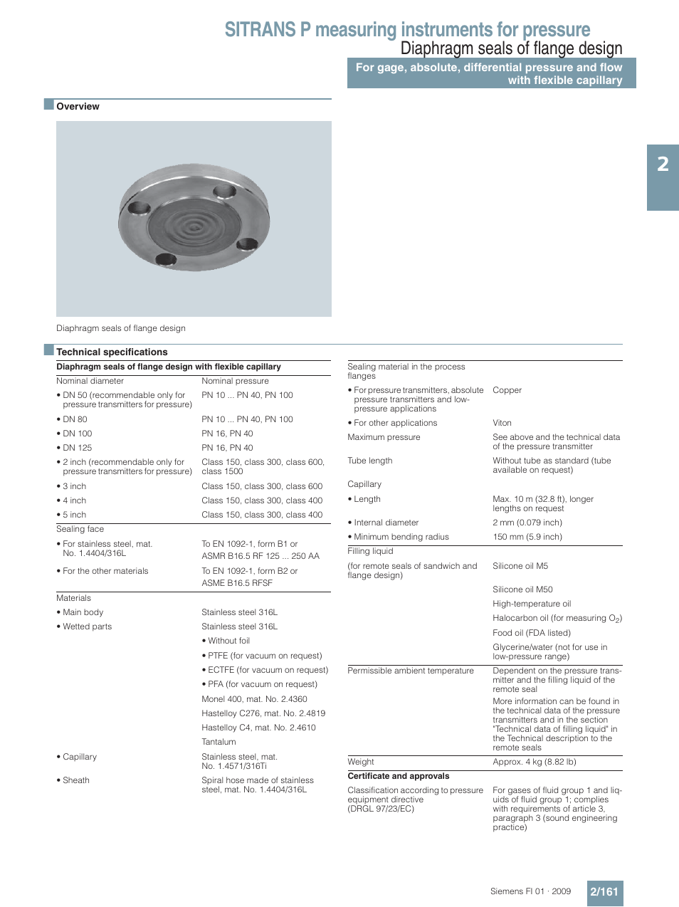 Diaphragm seals of flange design, Sitrans p measuring instruments for pressure | Siemens SITRANS P User Manual | Page 161 / 234