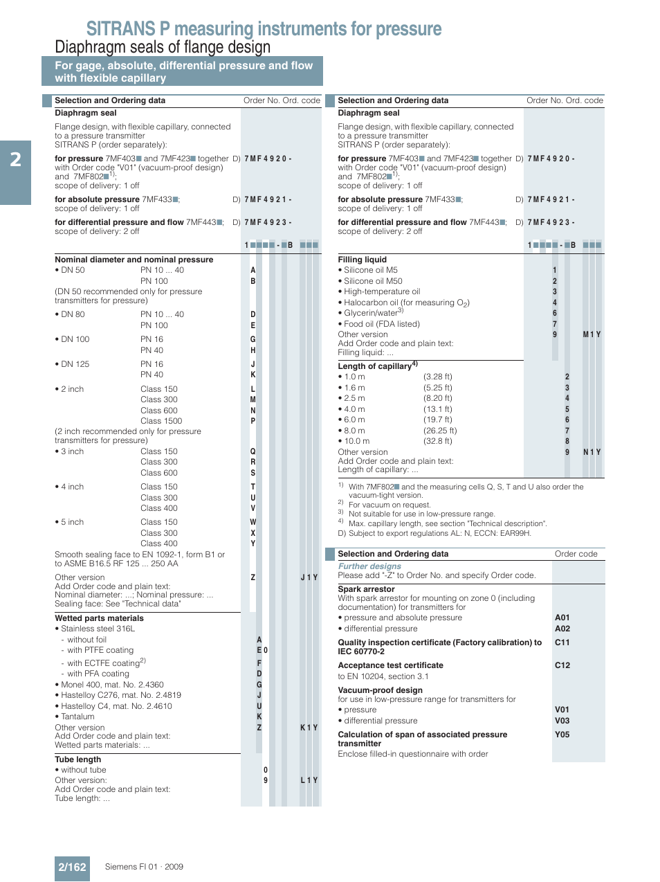 Sitrans p measuring instruments for pressure, Diaphragm seals of flange design | Siemens SITRANS P User Manual | Page 162 / 234