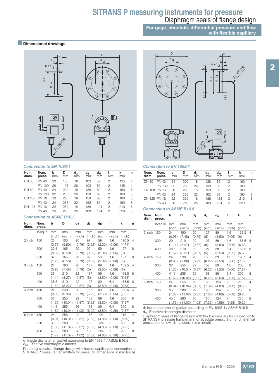 Sitrans p measuring instruments for pressure, Diaphragm seals of flange design | Siemens SITRANS P User Manual | Page 163 / 234