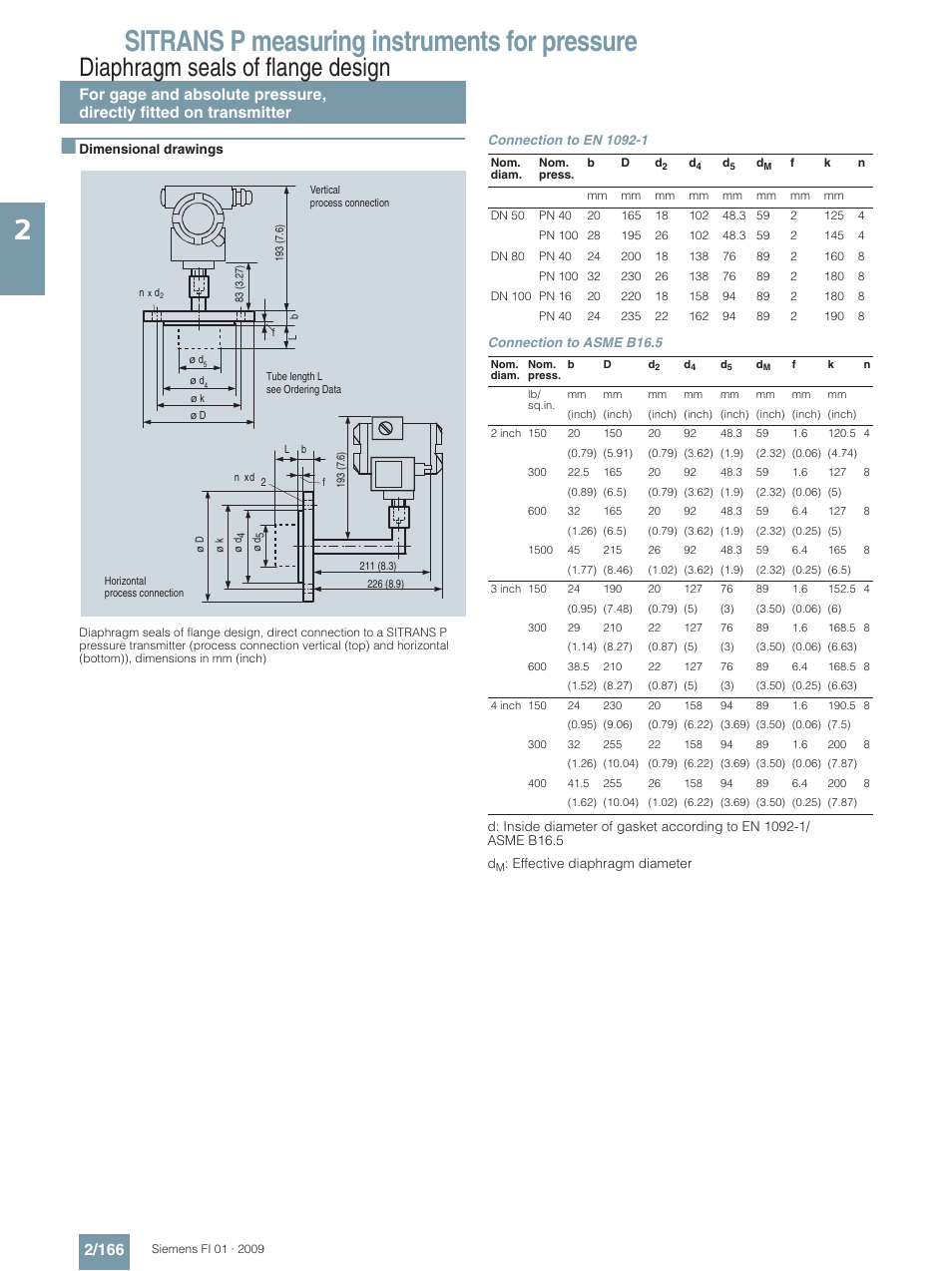 Sitrans p measuring instruments for pressure, Diaphragm seals of flange design | Siemens SITRANS P User Manual | Page 166 / 234