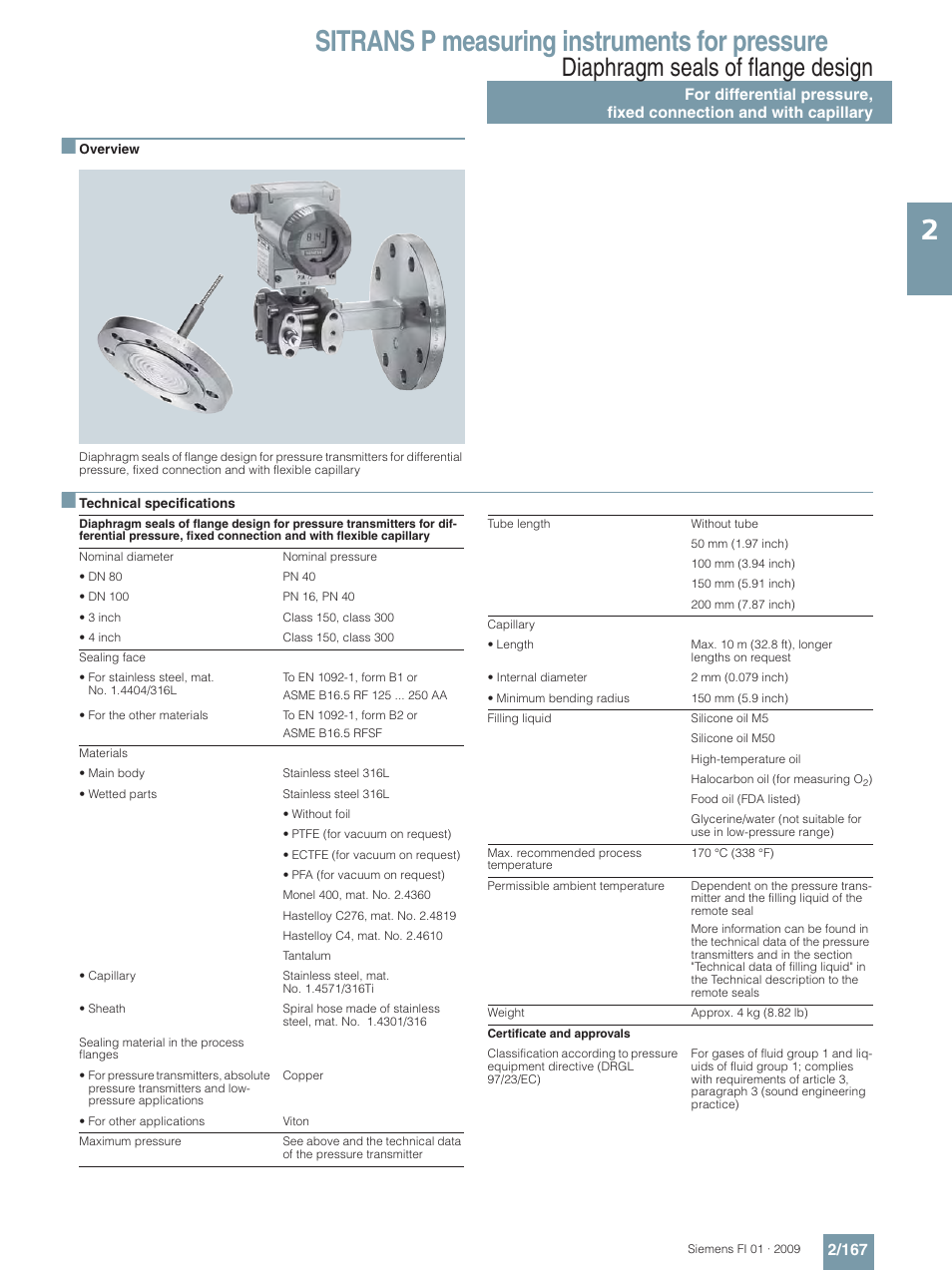 Sitrans p measuring instruments for pressure, Diaphragm seals of flange design | Siemens SITRANS P User Manual | Page 167 / 234