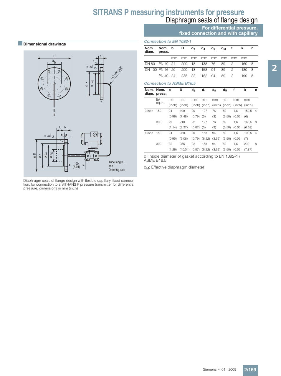 Sitrans p measuring instruments for pressure, Diaphragm seals of flange design | Siemens SITRANS P User Manual | Page 169 / 234