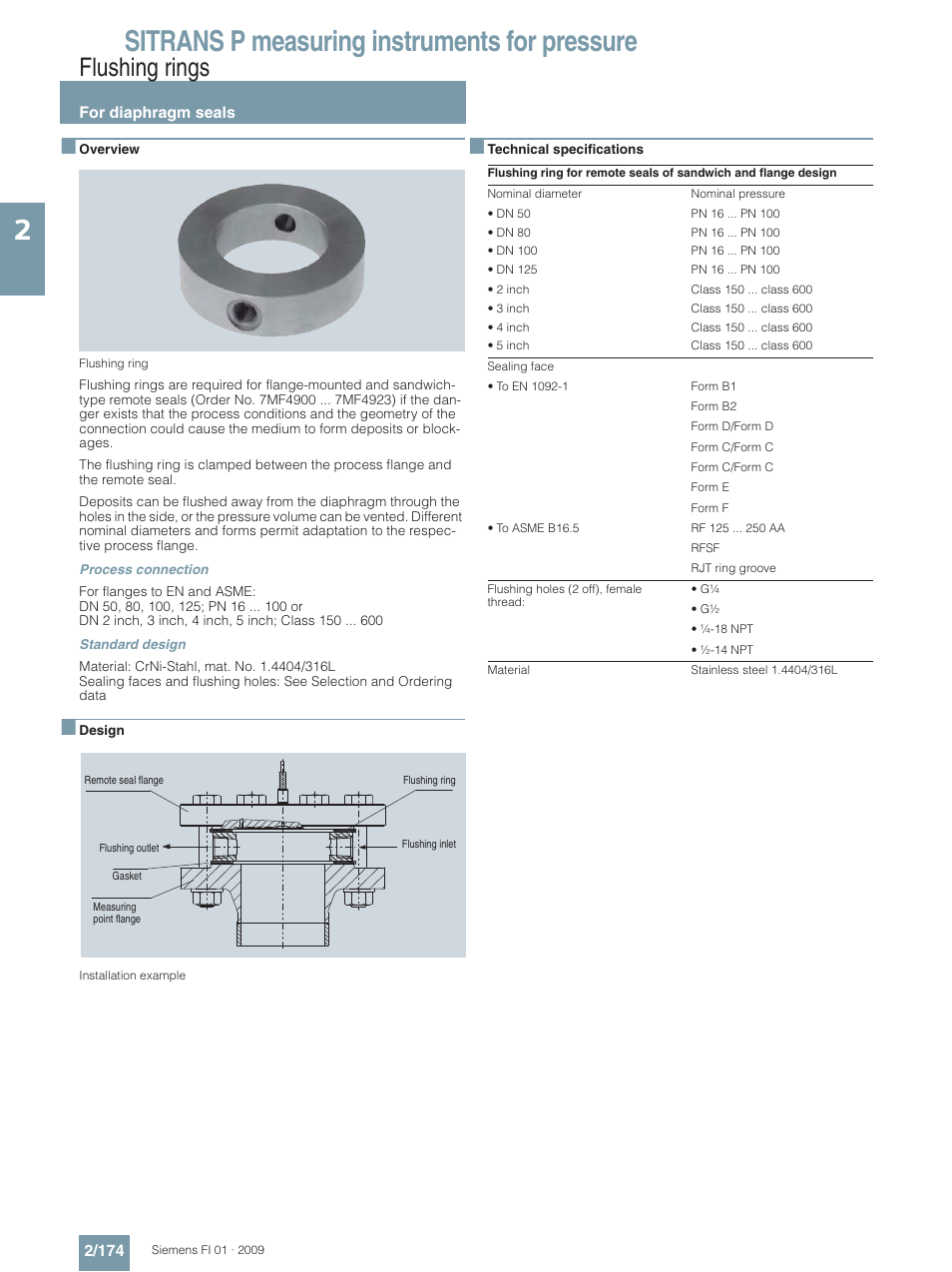 Flushing rings, Sitrans p measuring instruments for pressure | Siemens SITRANS P User Manual | Page 174 / 234