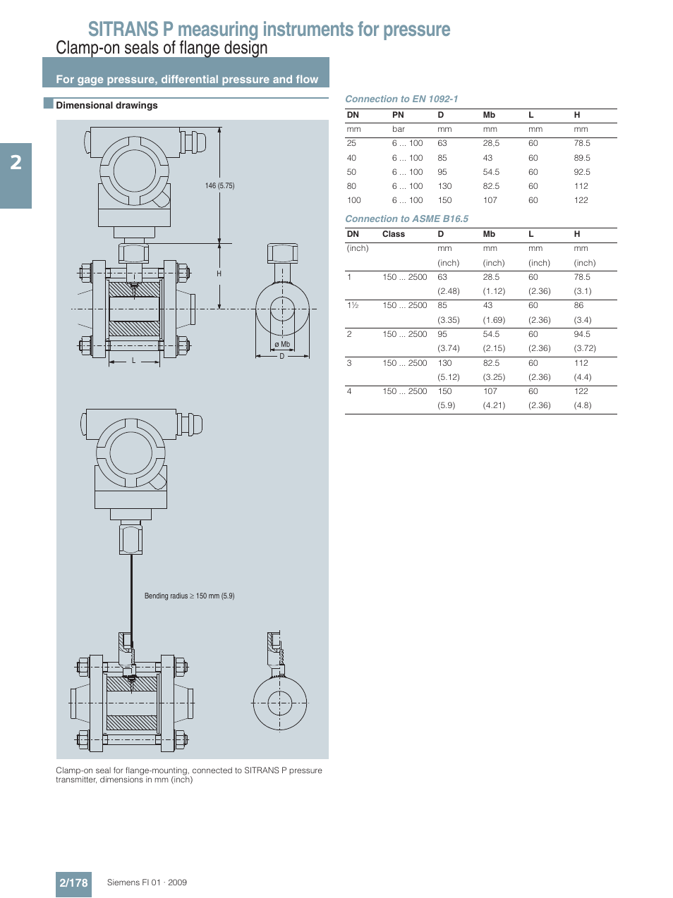 Sitrans p measuring instruments for pressure, Clamp-on seals of flange design | Siemens SITRANS P User Manual | Page 178 / 234